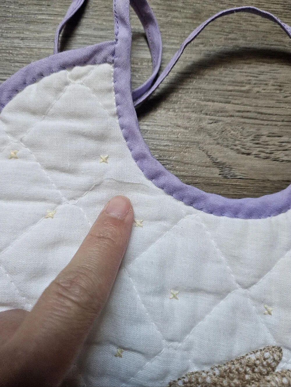 Lavender Trim Quilted Bunny Baby Bib Vintage